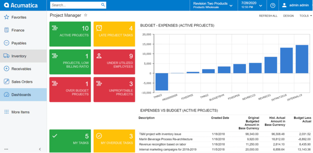 field service to project manager dashboard Acumatica